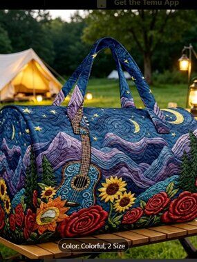 Large Capacity 1pc Starry Mountains Guitar Floral Quilted Women'S Tote Bag
